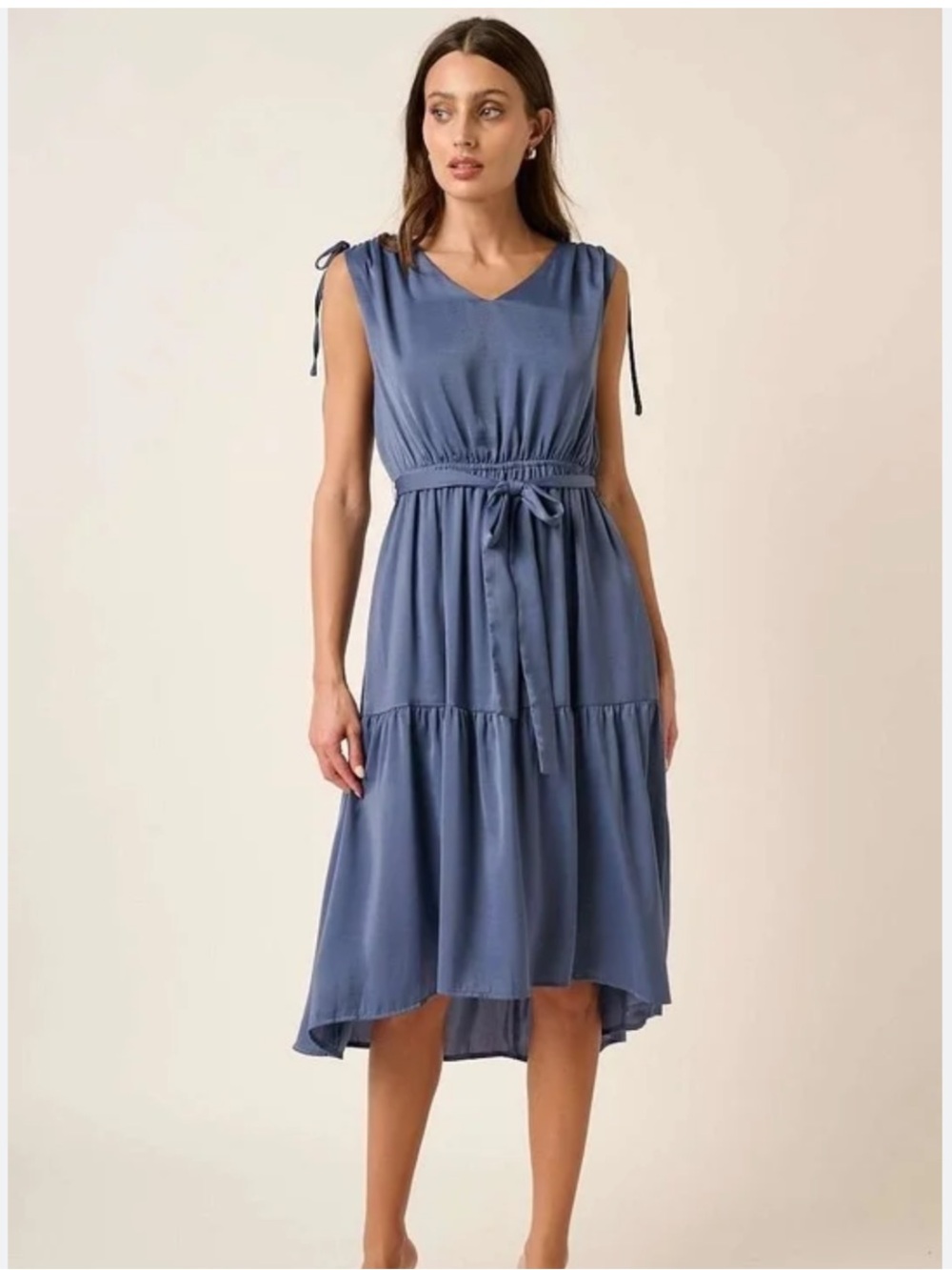 Mittoshop Sleeveless High-Low Tiered Dress in Dusty Blue